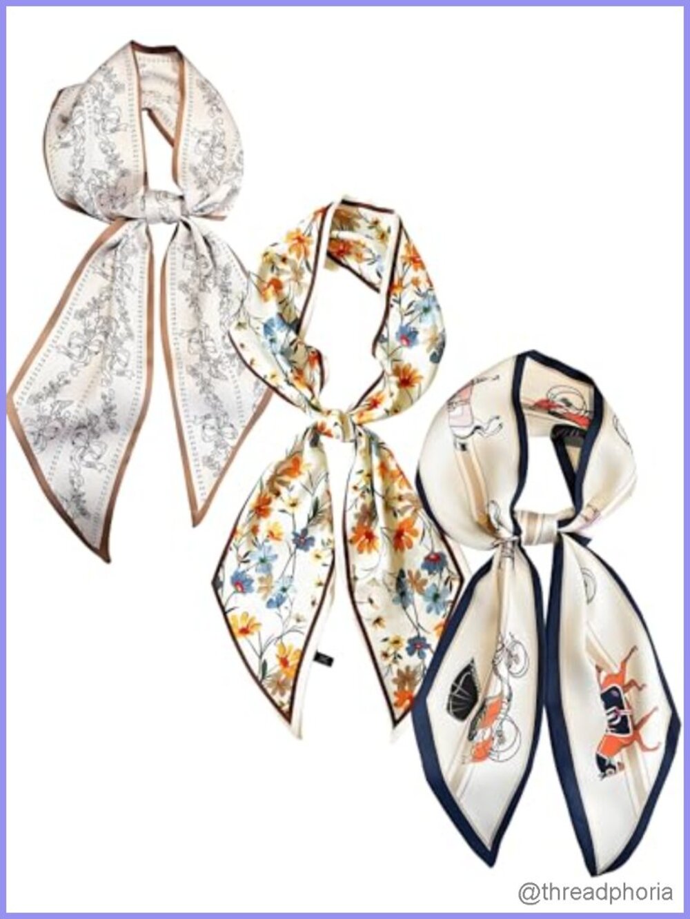 Women's 3 Pack Scarf Set, Skinny Satin Scarf for Head Hair Neck Handbag